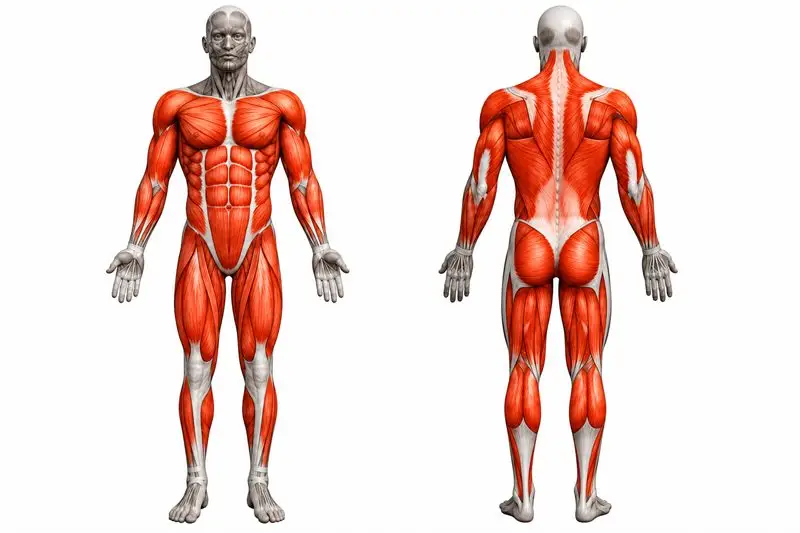 Músculos que trabaja burpee, marcados en rojo