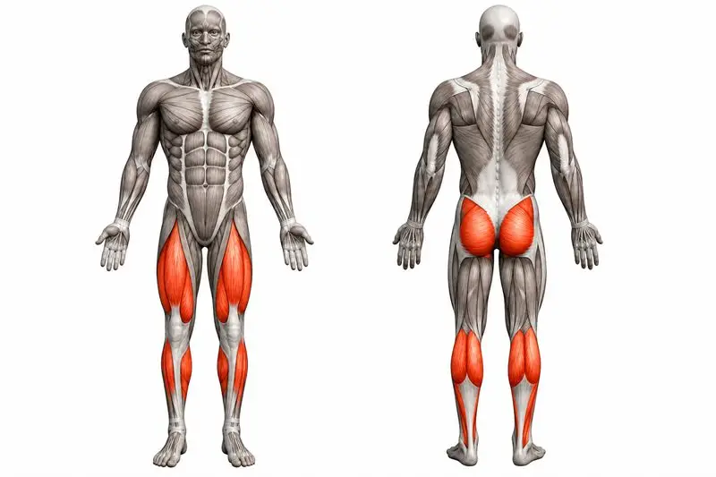 Músculos que trabaja cuestas, marcados en rojo