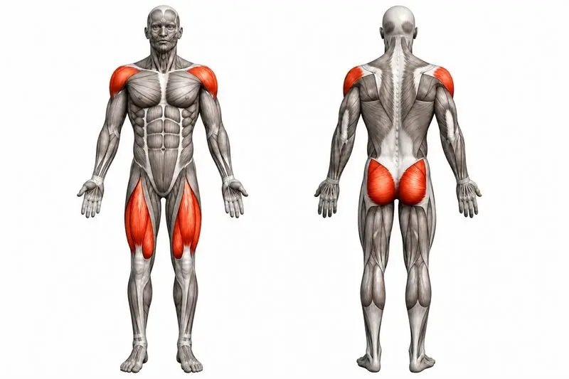 Músculos que trabaja clean and jerk, marcados en rojo