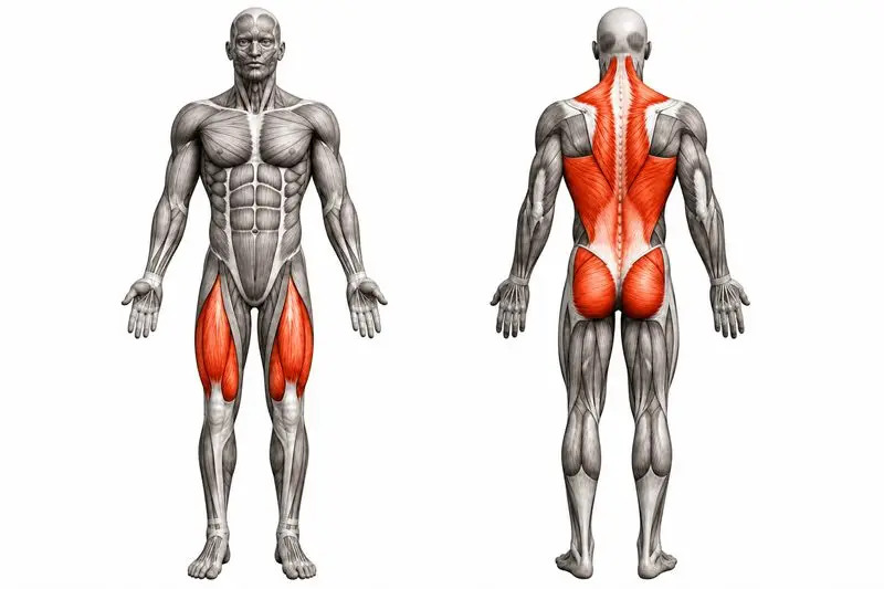 Músculos que trabaja power clean, marcados en rojo