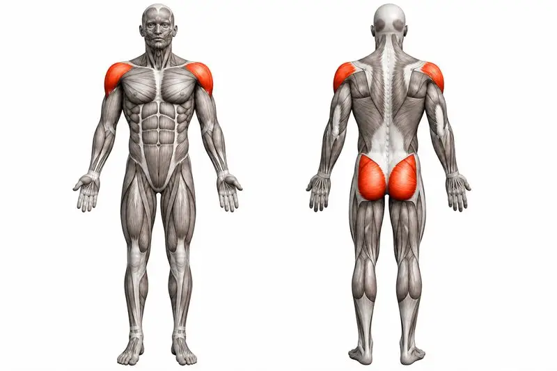 Músculos que trabaja snatch con kettlebell, marcados en rojo