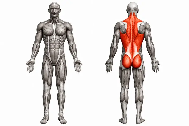 Músculos que trabaja rack pull, marcados en rojo