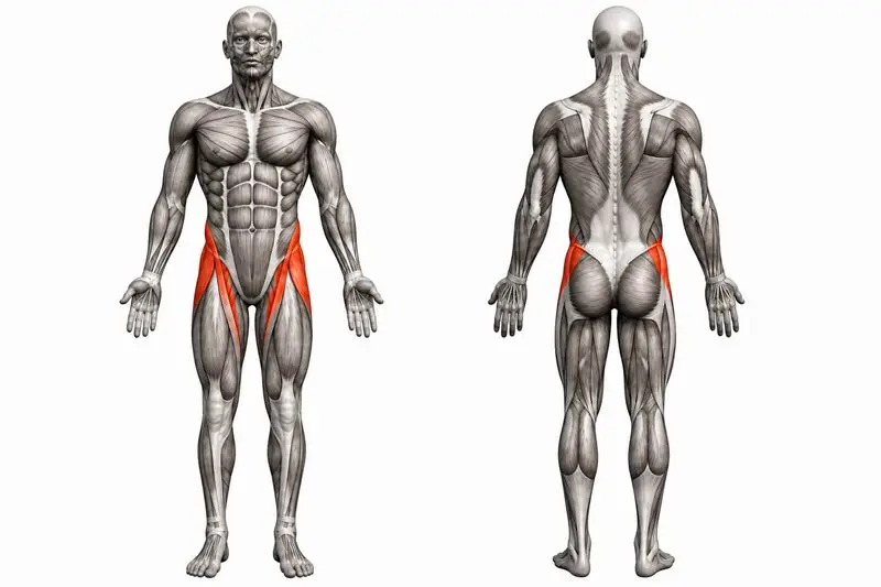 Músculos que trabaja balanceos de pierna, marcados en rojo