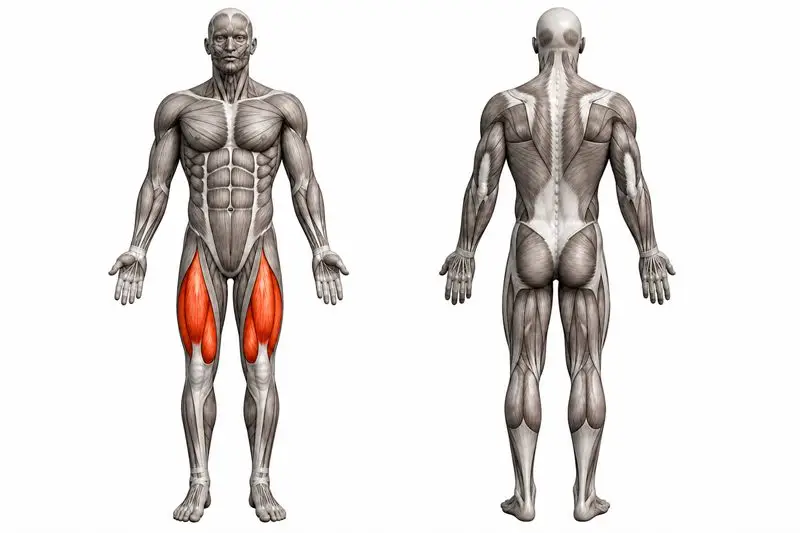 Músculos que trabaja foam roller cuádriceps, marcados en rojo