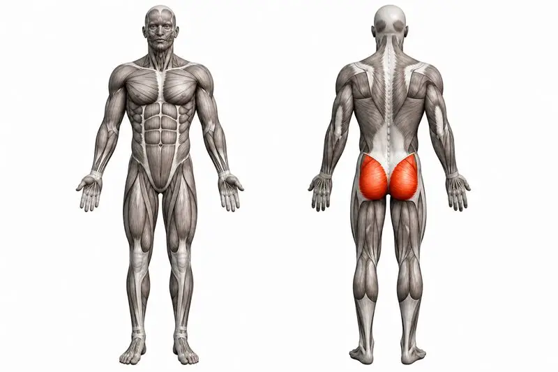 Músculos que trabaja foam roller glúteo, marcados en rojo