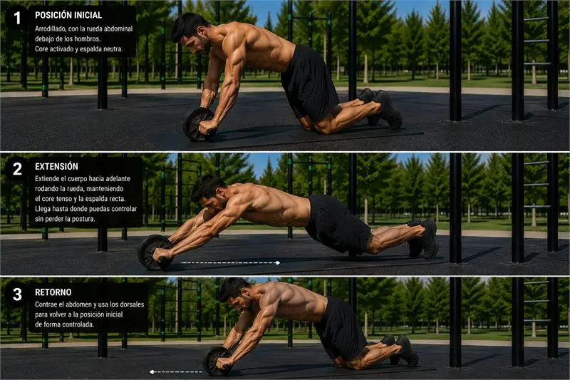 Rueda abdominal: secuencia del movimiento