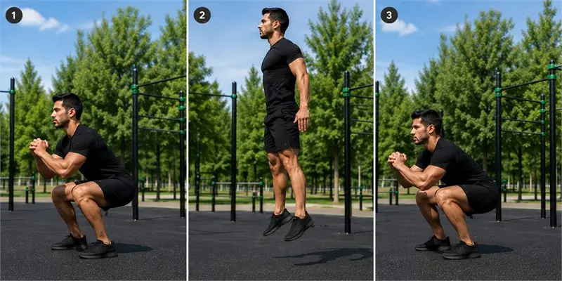 Sentadilla con salto: secuencia del movimiento