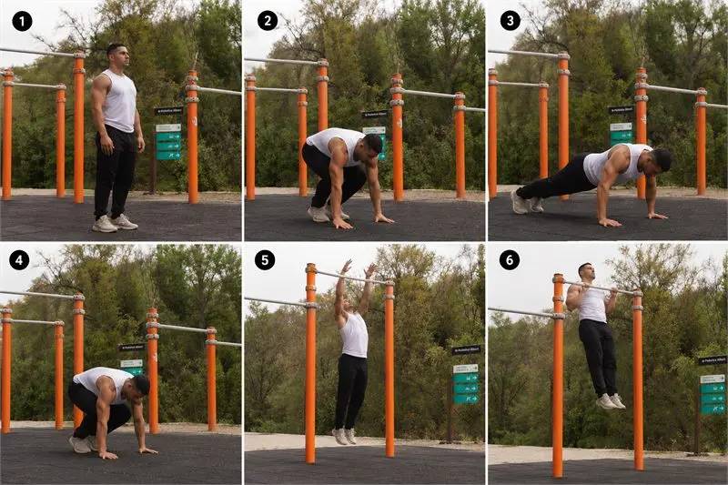Burpee con dominada: secuencia del movimiento
