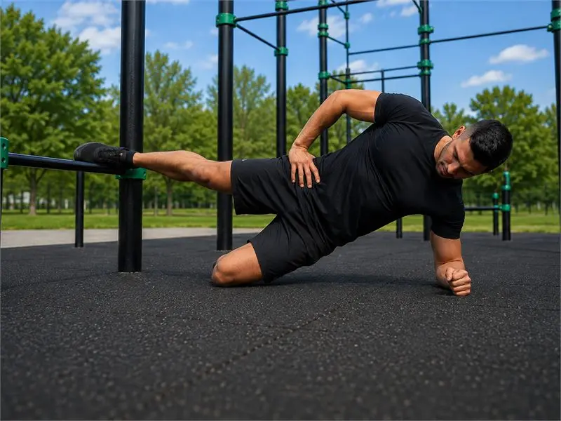 Plancha Copenhague con rodilla flexionada: secuencia del movimiento