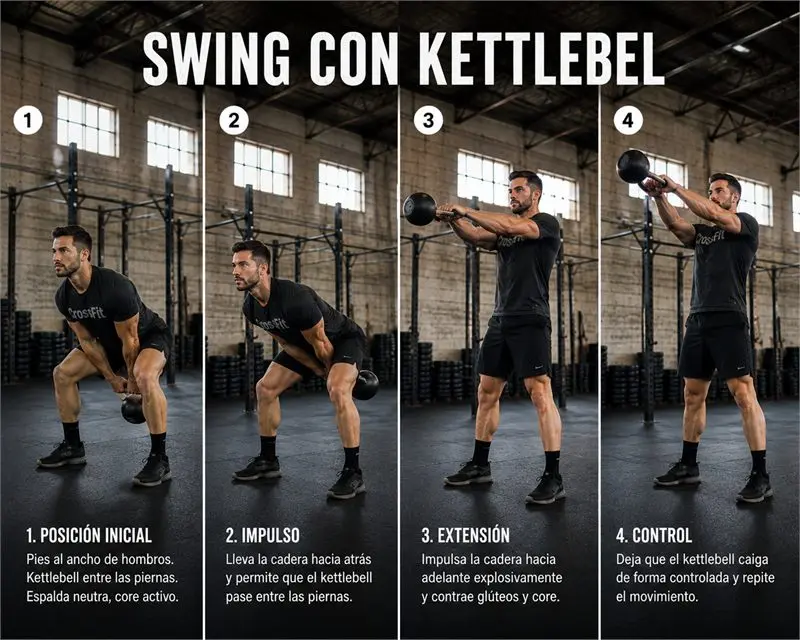Swing con kettlebell: secuencia del movimiento