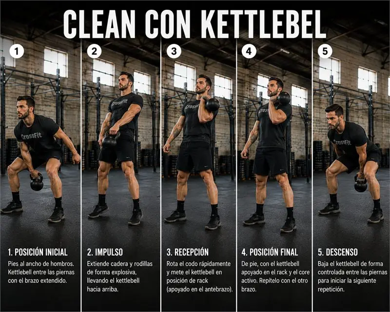 Clean con kettlebell: secuencia del movimiento