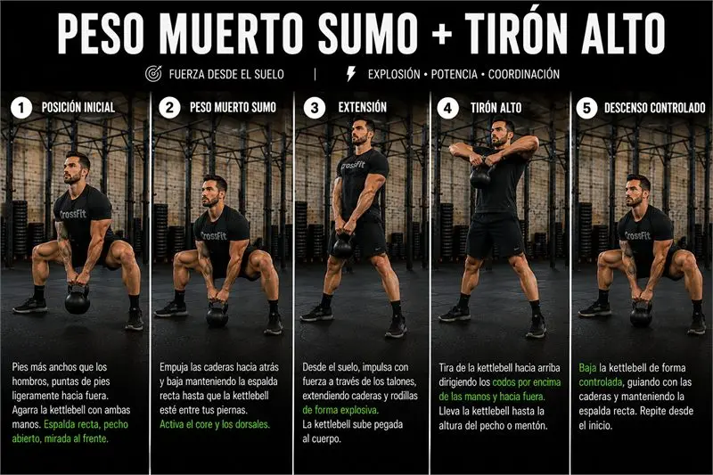 Peso muerto sumo + tirón alto: secuencia del movimiento