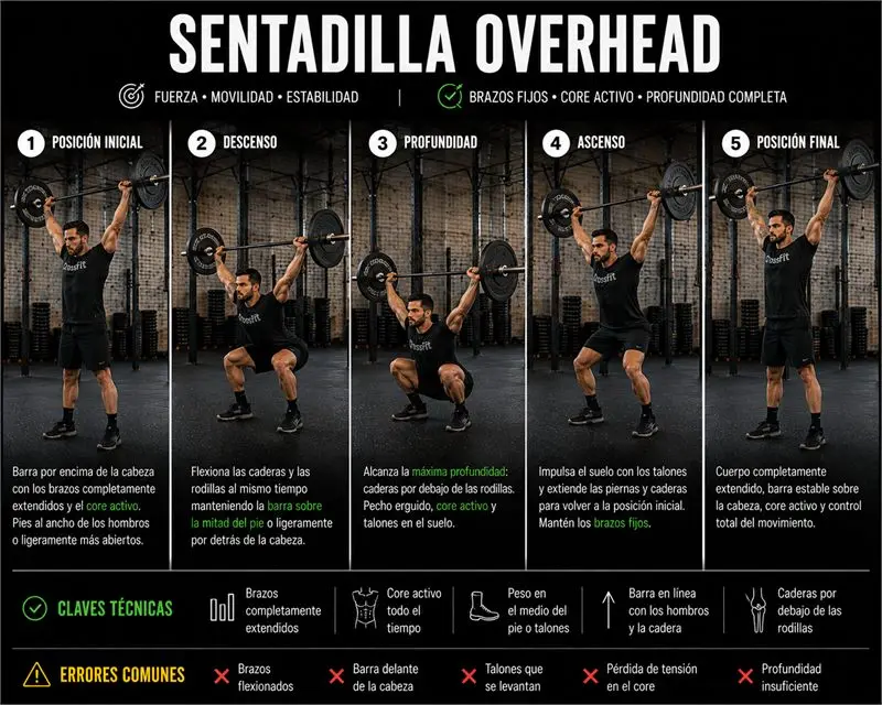 Sentadilla overhead: secuencia del movimiento