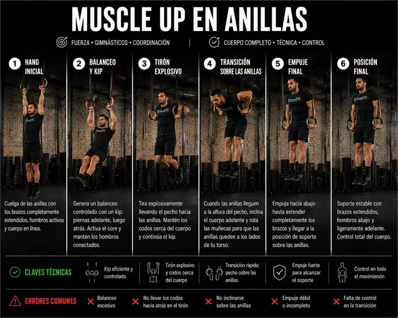 Muscle-up en anillas: secuencia del movimiento