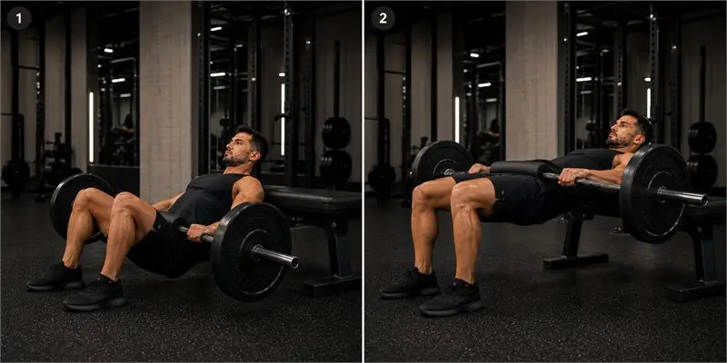 Hip thrust con barra: secuencia del movimiento