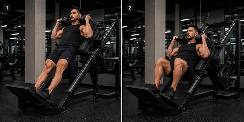 Hack squat en máquina: secuencia del movimiento