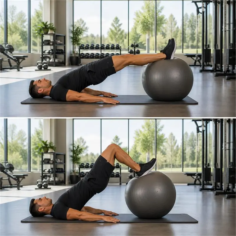 Curl de isquiotibiales en fitball: secuencia del movimiento