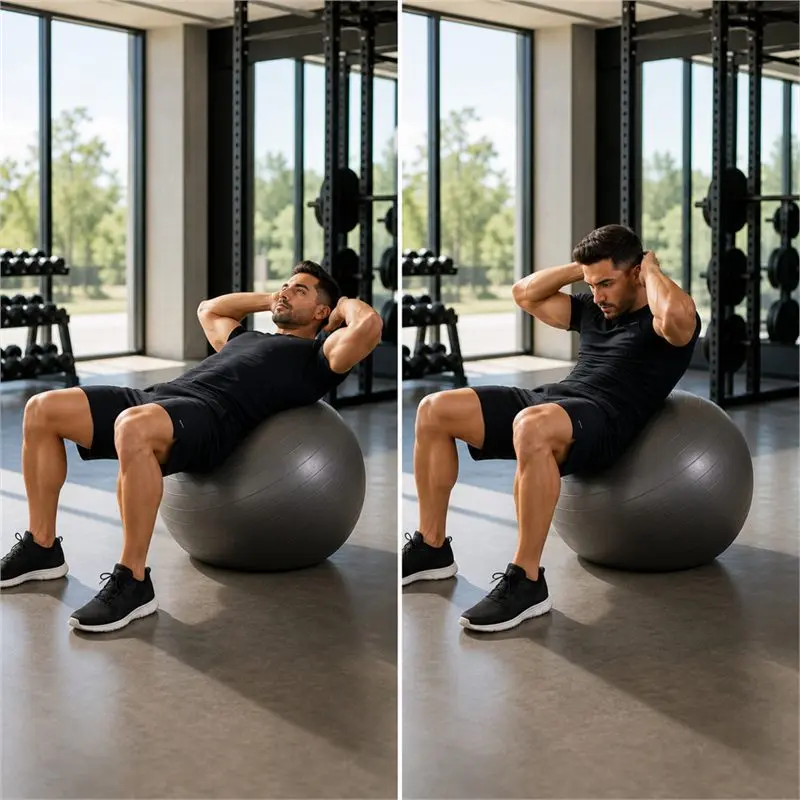Crunch en fitball: secuencia del movimiento