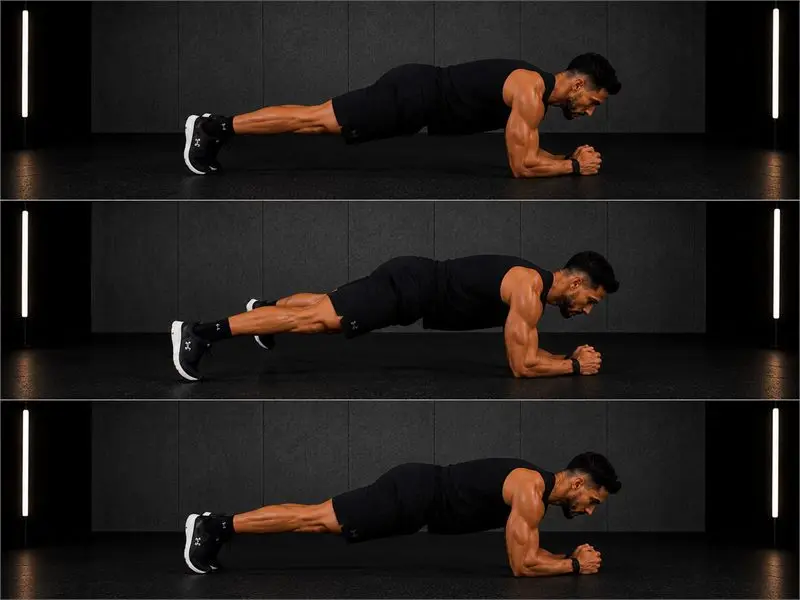 Plancha con salto de piernas: secuencia del movimiento
